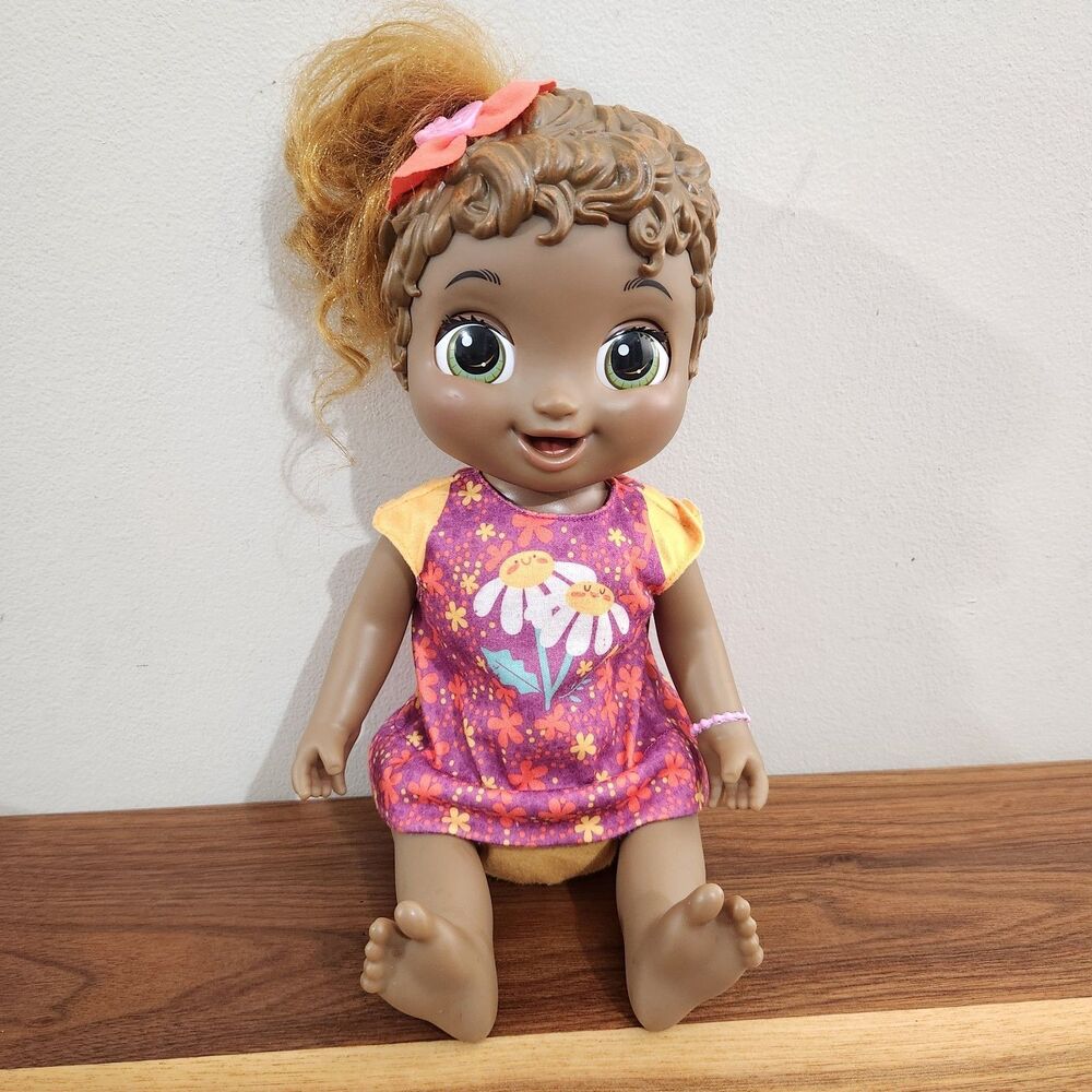 Baby Alive Baby Grows Up Doll Brown Hair Green Eyes Pink Dress Talking Works